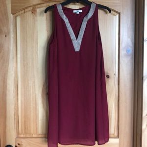 Red & gold V-neck dress